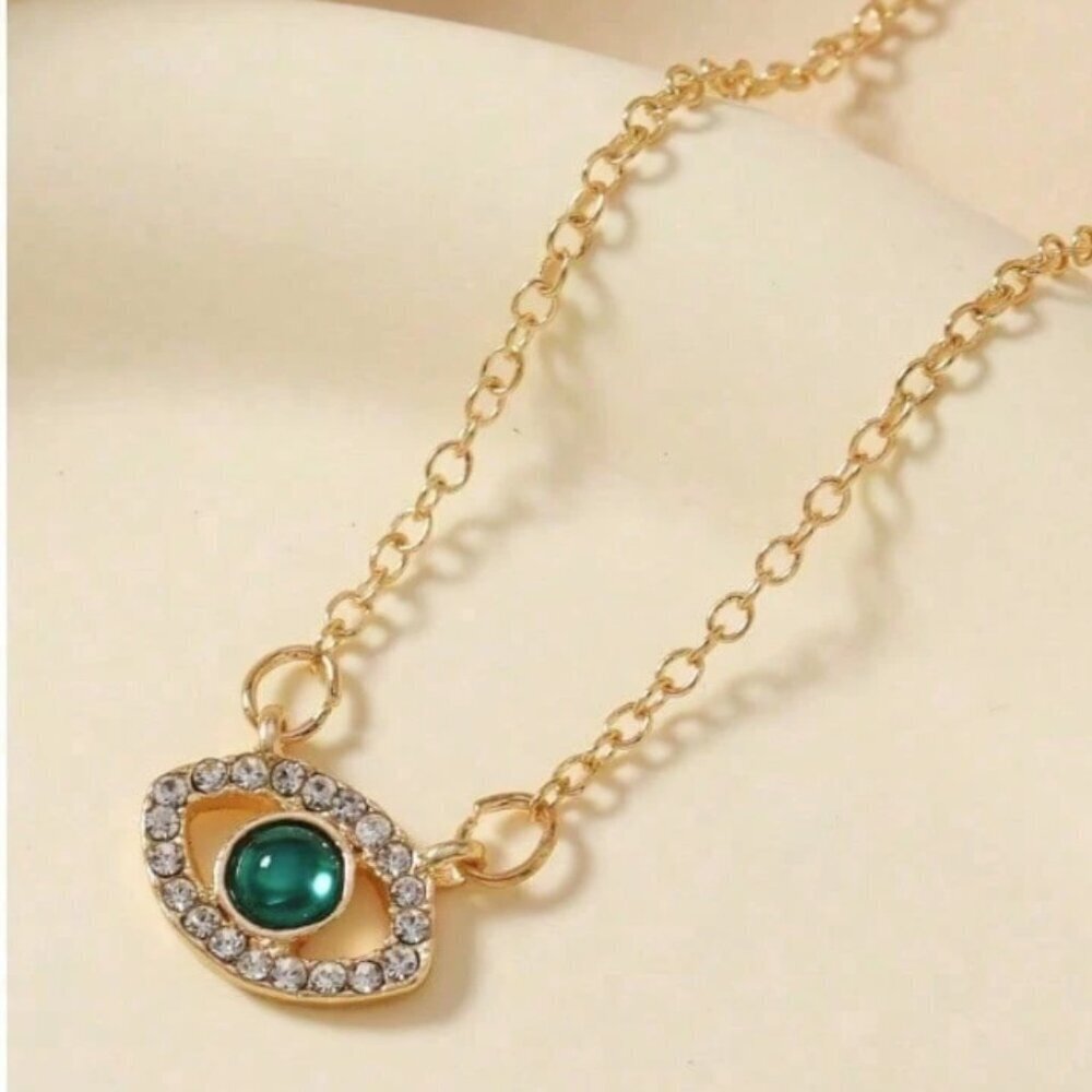 Emerald Green Evil Eye Pendant Necklace – 14K Gold Filled over Sterling Silver
